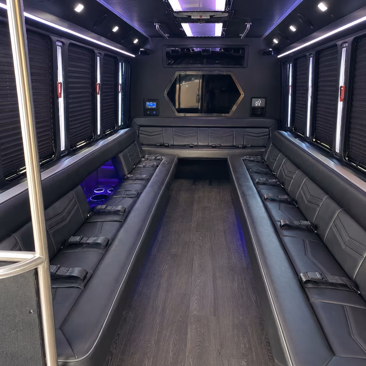 new braunfels 18 passenger party bus interior